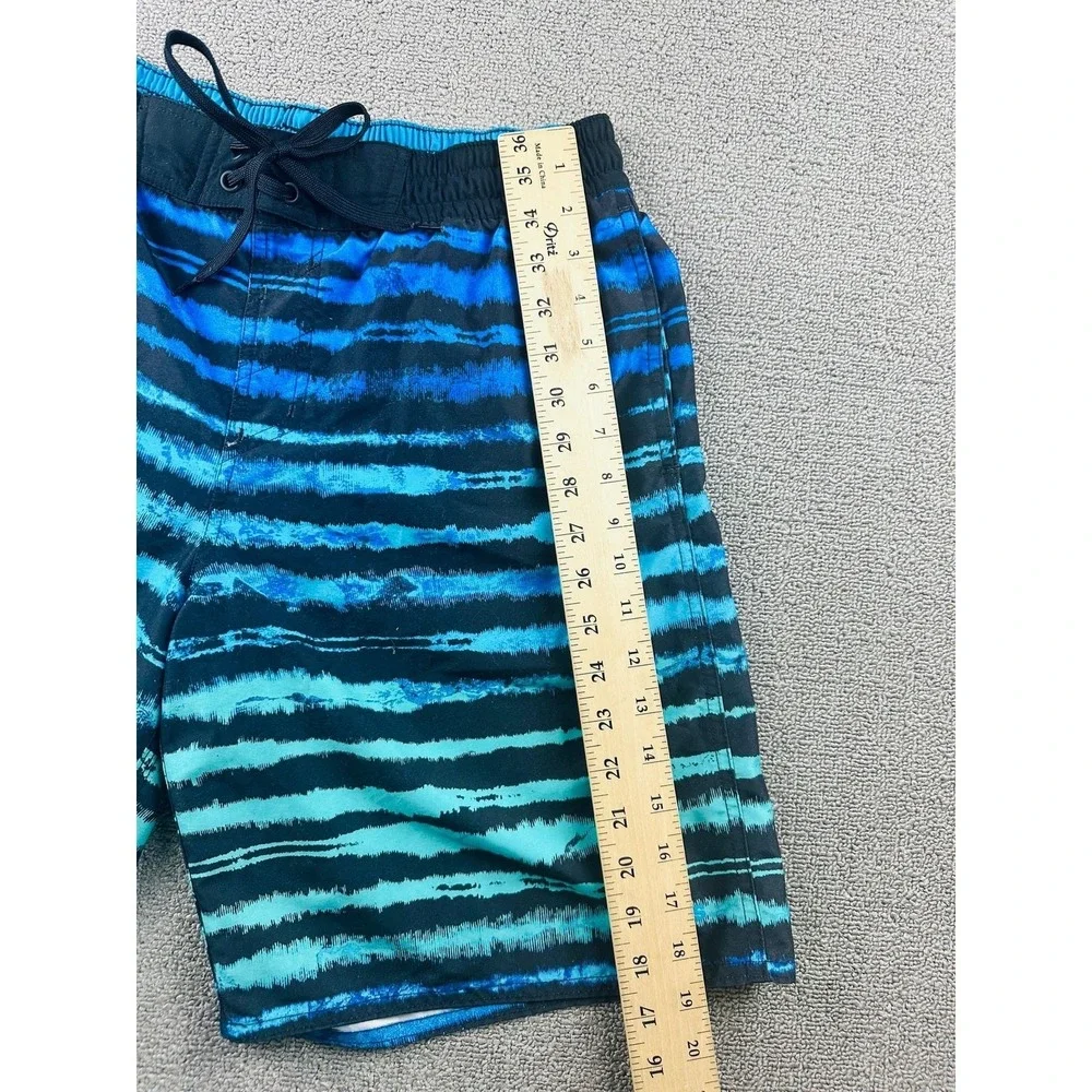 Adidas Swim Trunks Men M Blue Black Regular Striped Lined Summer Athletic Surf